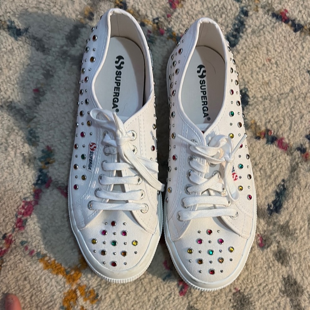 🌟Superga Women's White Sneakers with Multicolor Studs🌟